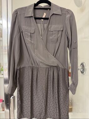 Woven Gray Long-Sleeve Wrap Dress